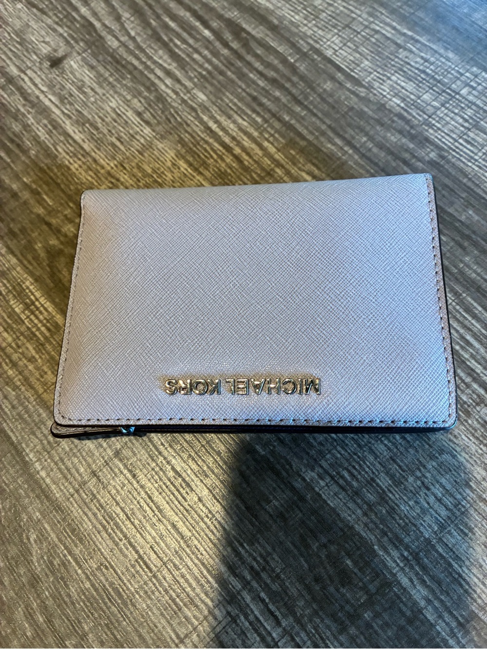 Michael Kors Pebbled Leather Card Wallet in Light Pink with Gold Logo